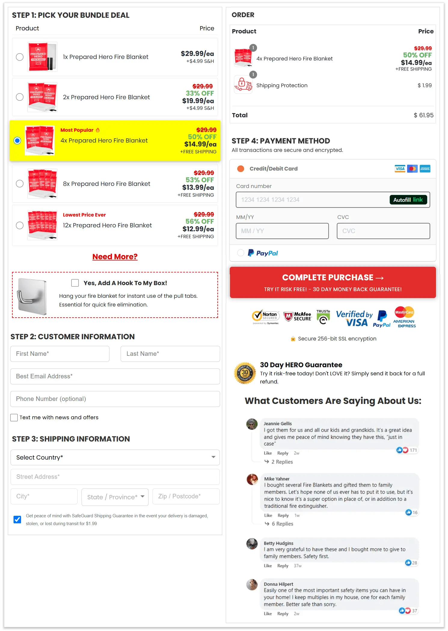 prepared hero fire blanket checkout page
